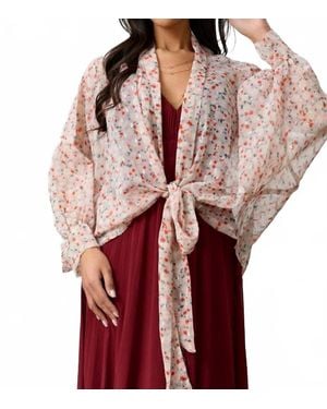 Saachi Petal Glow Tie-Front Kimono Top - Red