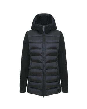 Colmar Quilted Hooded Knitted Sleeves Jacket - Black