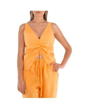 Nanushka Berdine Drawstring Sleeveless Linen Top - Orange