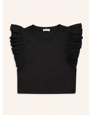 Day + Moon Ribbed Flutter Tee - Black