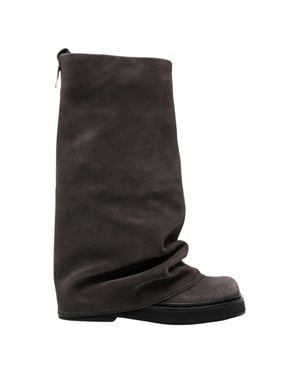 The Attico Robin Rounded Square Toe Soft Suede Boots - Black