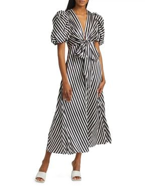 Silvia Tcherassi Stripe Wrap Silk Tie Midi Dress - Multicolor