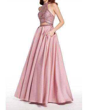 Alyce Paris Two Piece Halter Beaded Prom Dress - Pink