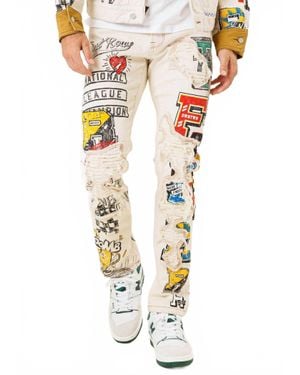 First Row All-Over Doodling Artist Fitted Jeans - White