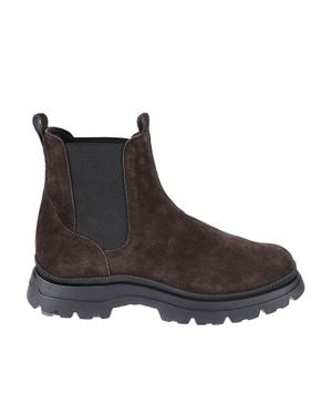 Hogan H692 Suede Calfskin Rugged Sole Chelsea Boots - Brown