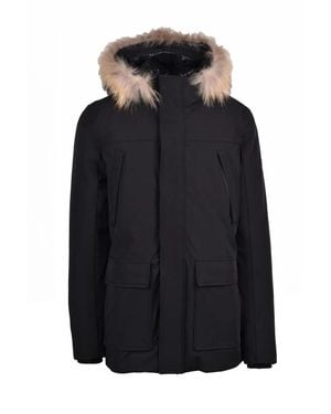 Yes-Zee Fur-Trimmed Hood Stretch Nylon Down Jacket - Blue
