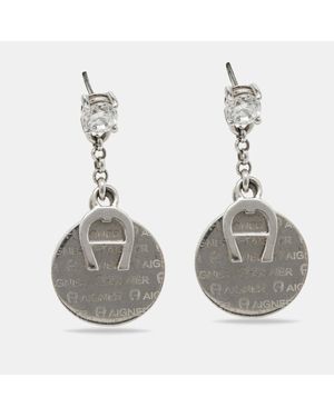 Aigner Tone Crystal Detail Drop Earrings - Gray
