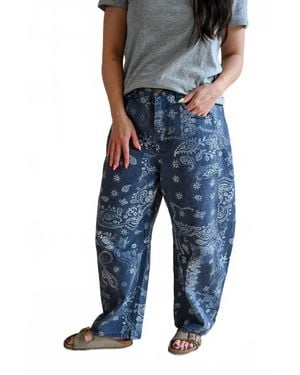 Miou Muse Chestnut Street Paisley Printed Barrel Pants - Blue