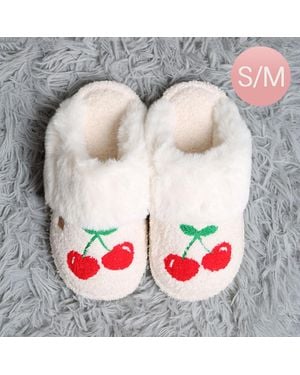 Fashnzfab Cherry Faux Fur Cuff Soft Home Indoor Floor Mule Slippers, S/M - Gray