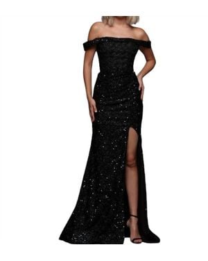 Candice Off The Shoulder Slit Sequin Gown - Black