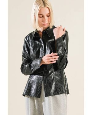 TRUEDAMES My Heart To You Faux Leather Top - Black
