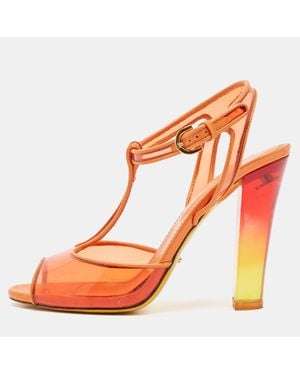 Sergio Rossi Patent Leather And Pvc Open Toe T-Strap Sandals - Orange
