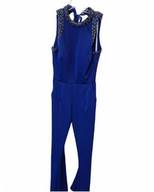 Karishma Creations Formal Sleeveless High Neck Jumpsuit With Gemstone Trim - Blue