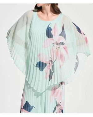 Joseph Ribkoff Floral Chiffon Pleated Poncho Top - Blue