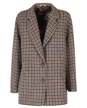 Bazar Deluxe Taupe Wool Coat With Classic Collar And Check Pattern - Brown