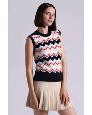 Minnie Rose Cotton Cashmere Chevron Tank Top - Red