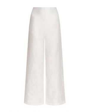 ANDRES OTALORA Sueño Botanico Embroidered Linen Wide Leg Pants - White