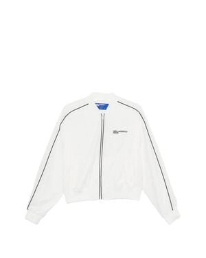 KARL LAGERFELD Cropped Bomber Jacket With Piping - White