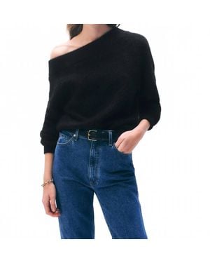 White + Warren Brushed Cashmere Off The Shoulder Top - Black