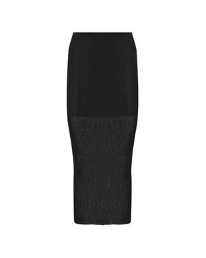 Alberta Ferretti Ribbed Knit Midi Skirt With Semi-Sheer Flare - Black