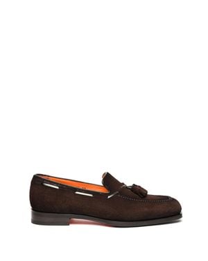 Santoni Suede Moccasins With Tassels - Black