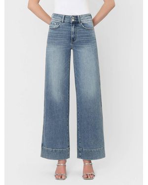 Flying Monkey Super High Rise Half Yoke Trouser Hem Wide Leg Jeans - Blue