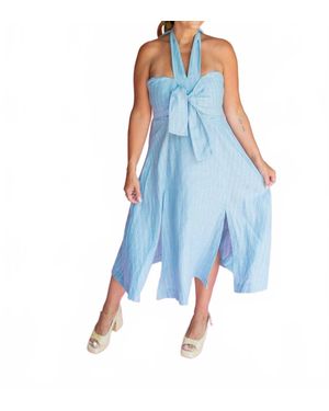 Aylaya Pinstripe Halter Dress - Blue