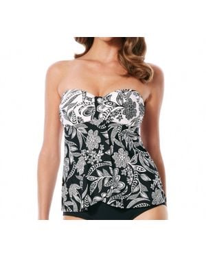 Jantzen Monotone Floral Flutter Tankini Top - Black