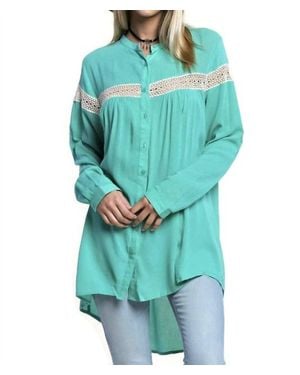 Kori Button Up Lace Trim Tunic - Blue