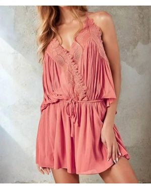 Mustard Seed Phoebe Boho Lace Romper - Red