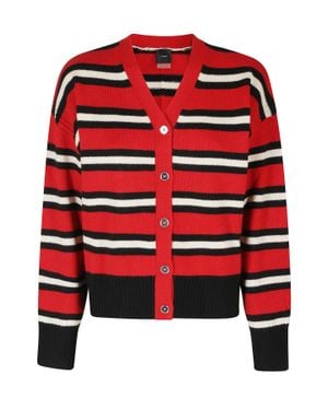 Pinko Striped V-Neck Wool-Cashmere Cardigan - Red