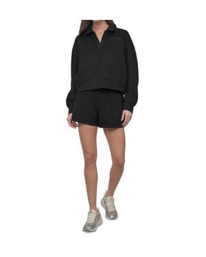 DKNY Varsity Embroidered Logo Smocked 4" Shorts - Black