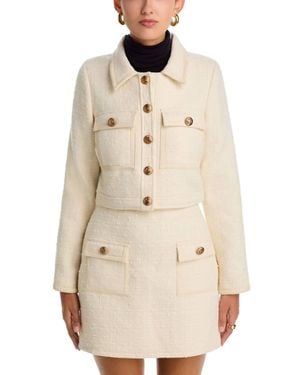 Stellah Tweed Jacket With Leather Trim - Natural