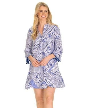 Duffield Lane Flounce Detail Bell Sleeve Dress - Blue