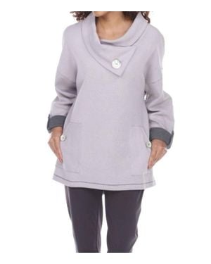 Neon Buddha Button Neck Oversized Tunic Top - Gray
