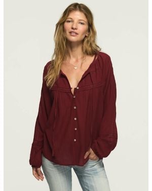 Lucky Brand Pintuck Peasant Blouse - Red