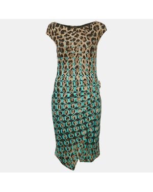 Roberto Cavalli Printed Jersey Short Dress - Green