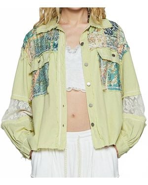 Pol Printed Mixed Fabric Light Shacket - Green