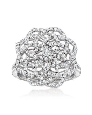 Ross-Simons Diamond Spiral Flower Ring - Metallic