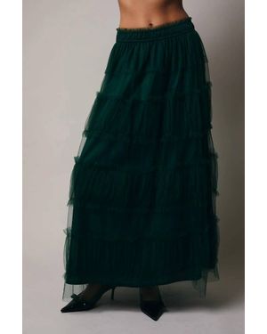 Sunday Edition Frilled Tiered Mesh A-Line Midi Skirt - Green