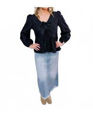 Anniewear Deaunn Denim Tie Front Peplum Blouse - Blue