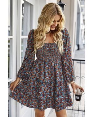 TRUEDAMES Square Neck Solid Lace Up Cocktail Dress - Blue