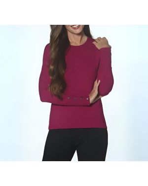 J'Envie/Eli Long Sleeve Button Cuff Knit Crew Neck Top - Red