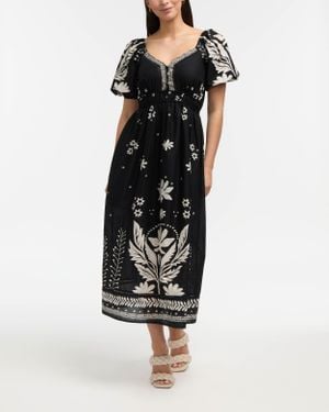 Ellen Tracy Printed Puff Sleeve Maxi Dress - Black