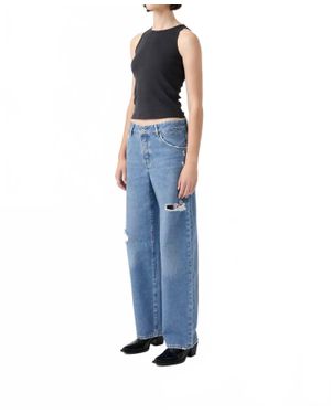 OUTLAND DENIM Avril Slouchy Distressed Wide Leg Jeans - Blue