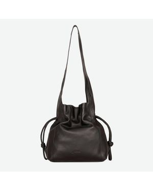 Per Lei New York Seneca Leather Drawstring Shoulder Bag - Black
