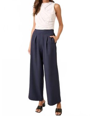 Mittoshop Inverted Pleat Detail Wide Leg Office Pants - Blue