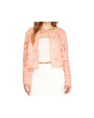 She + Sky Flower Appliqué 3D Mesh Short Jacket Cardigan - Pink
