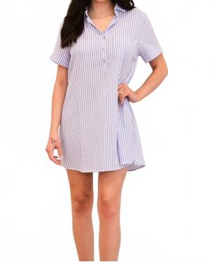 Day + Moon Summer Love Striped Seersucker Shirt Dress - White