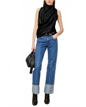Brandon Maxwell Alexa Wide Leg Denim Pants - Blue